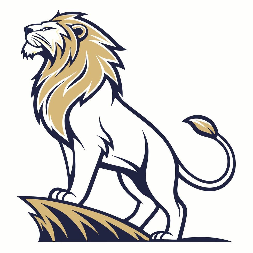 lion standing on top of a rock white background vector