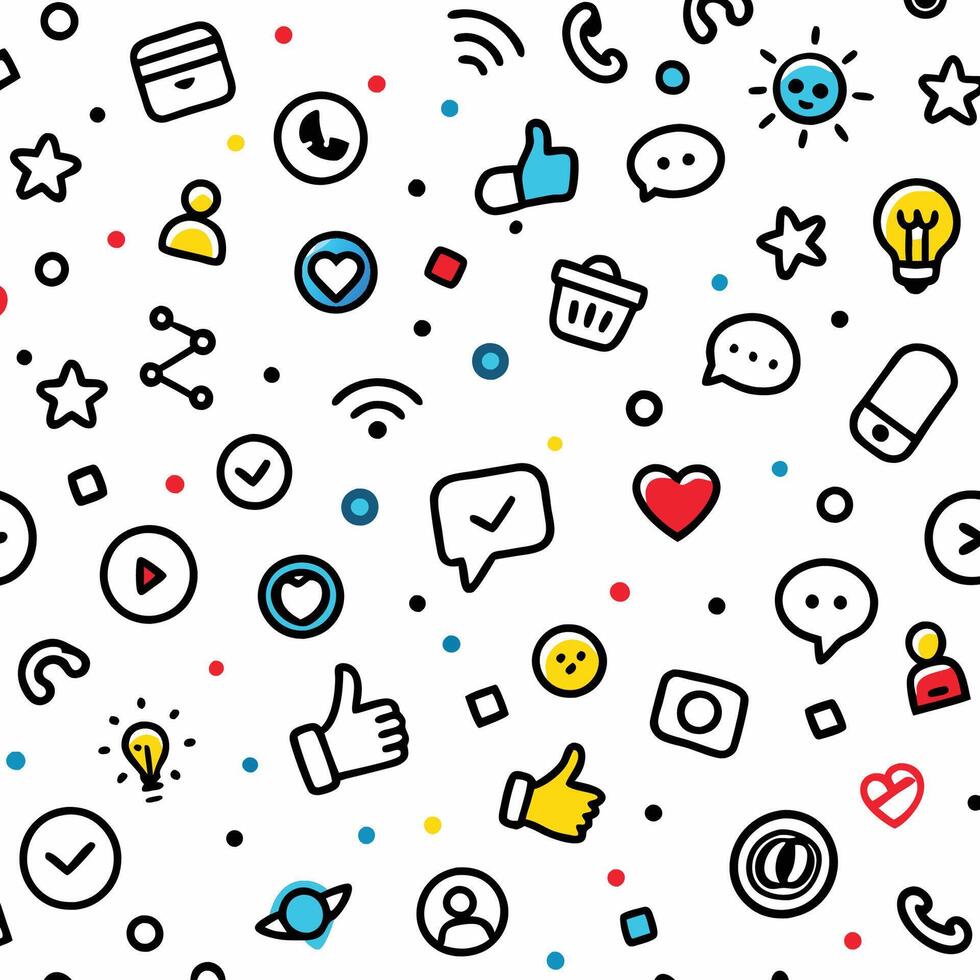 social media icons and icons set white background vector