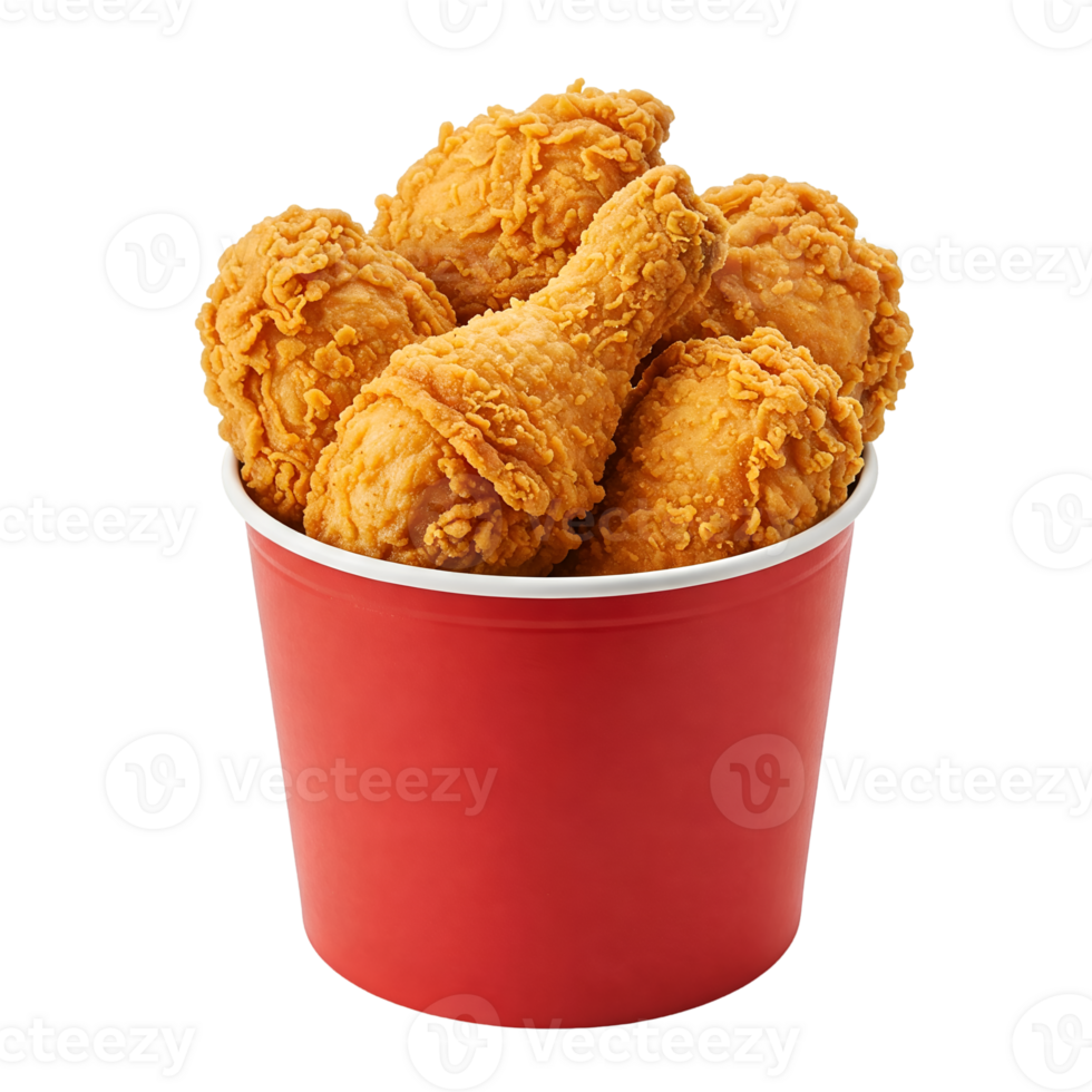 fried chicken in a red bucket isolated on transparent background png