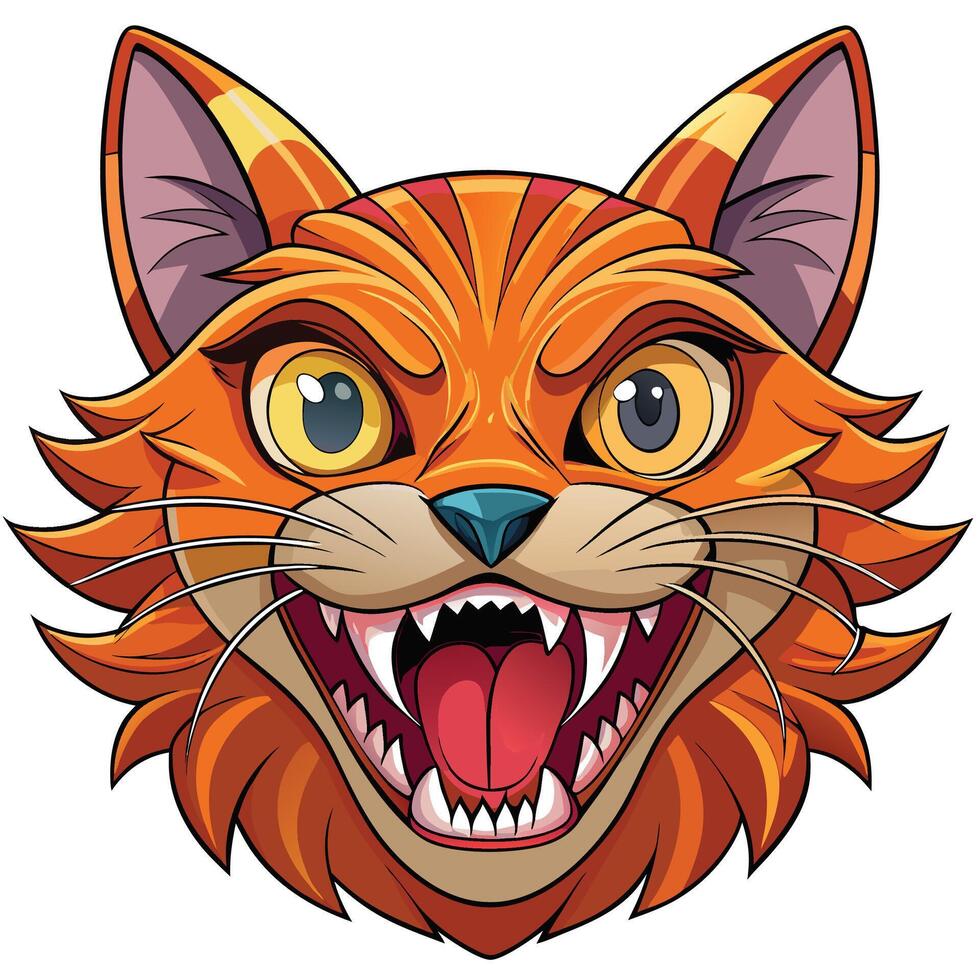 a cartoon cat head with its mouth open vector