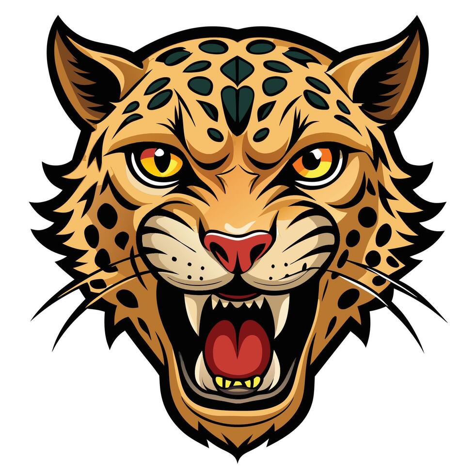 a jaguar head with open mouth white background white background vector