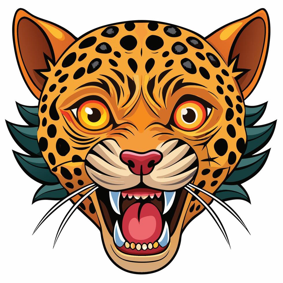 jaguar head open mouth white background vector