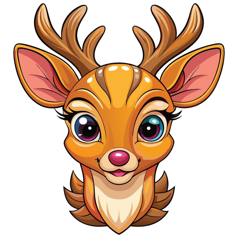 a cartoon deer head with big eyes and pink nose vector