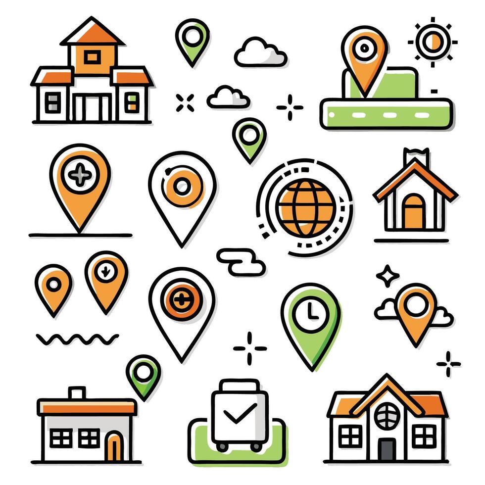 location icons set with house, map, and other items vector