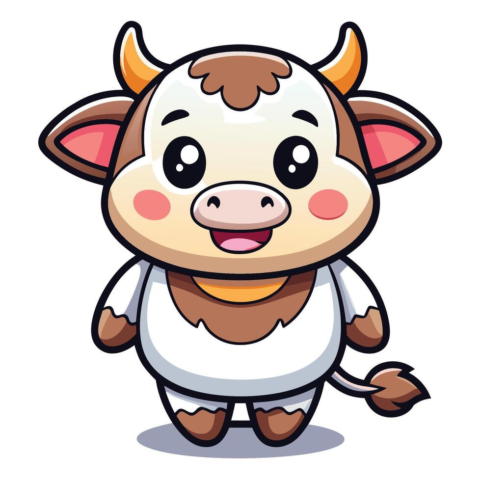 a cartoon cow with a big horn white background vector