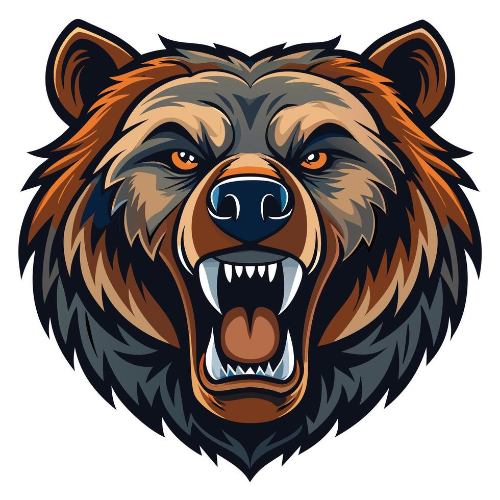 the head of a grizzly bear shown on a white background vector