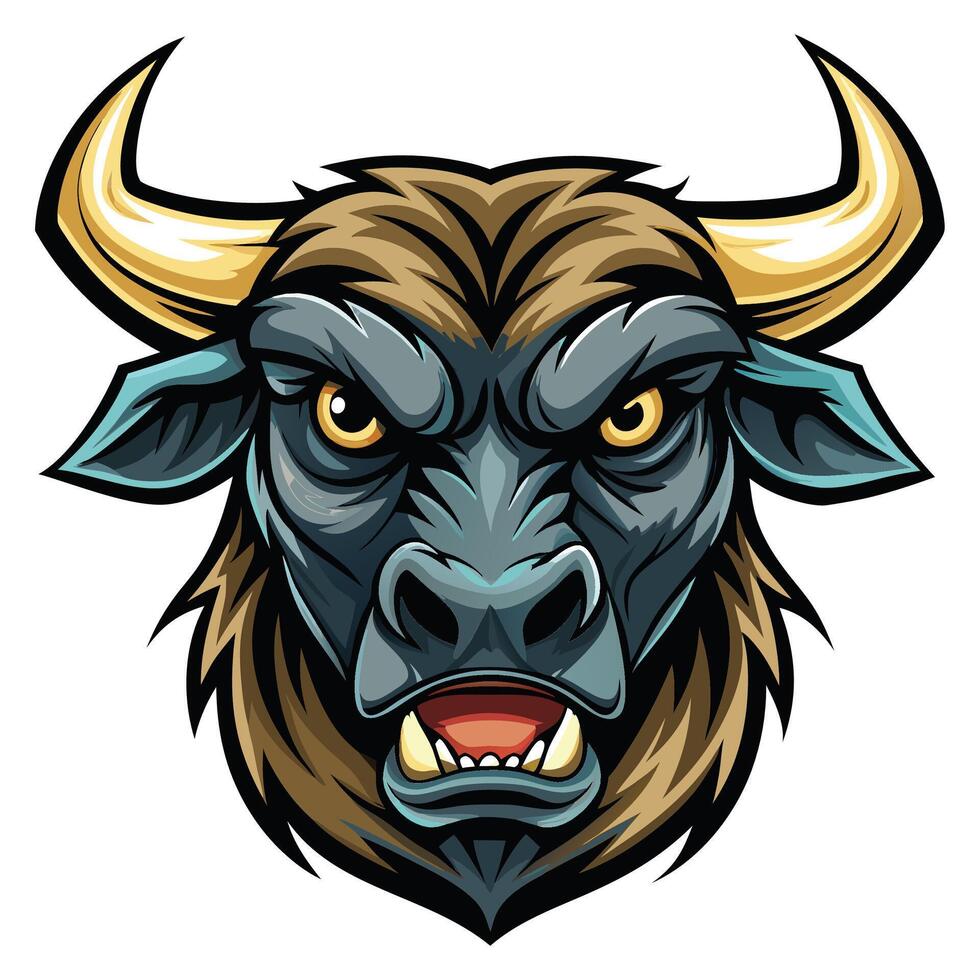 an angry bull head with horns a white background vector
