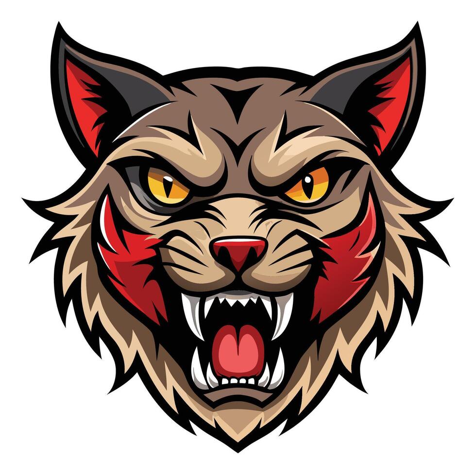 the head of a wild cat with red eyes vector