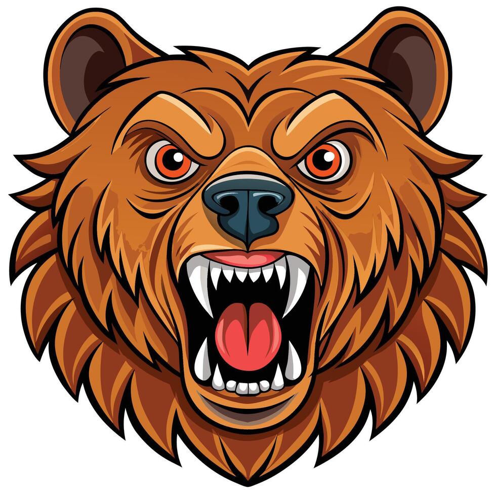 a cartoon bear head with open mouth white background vector