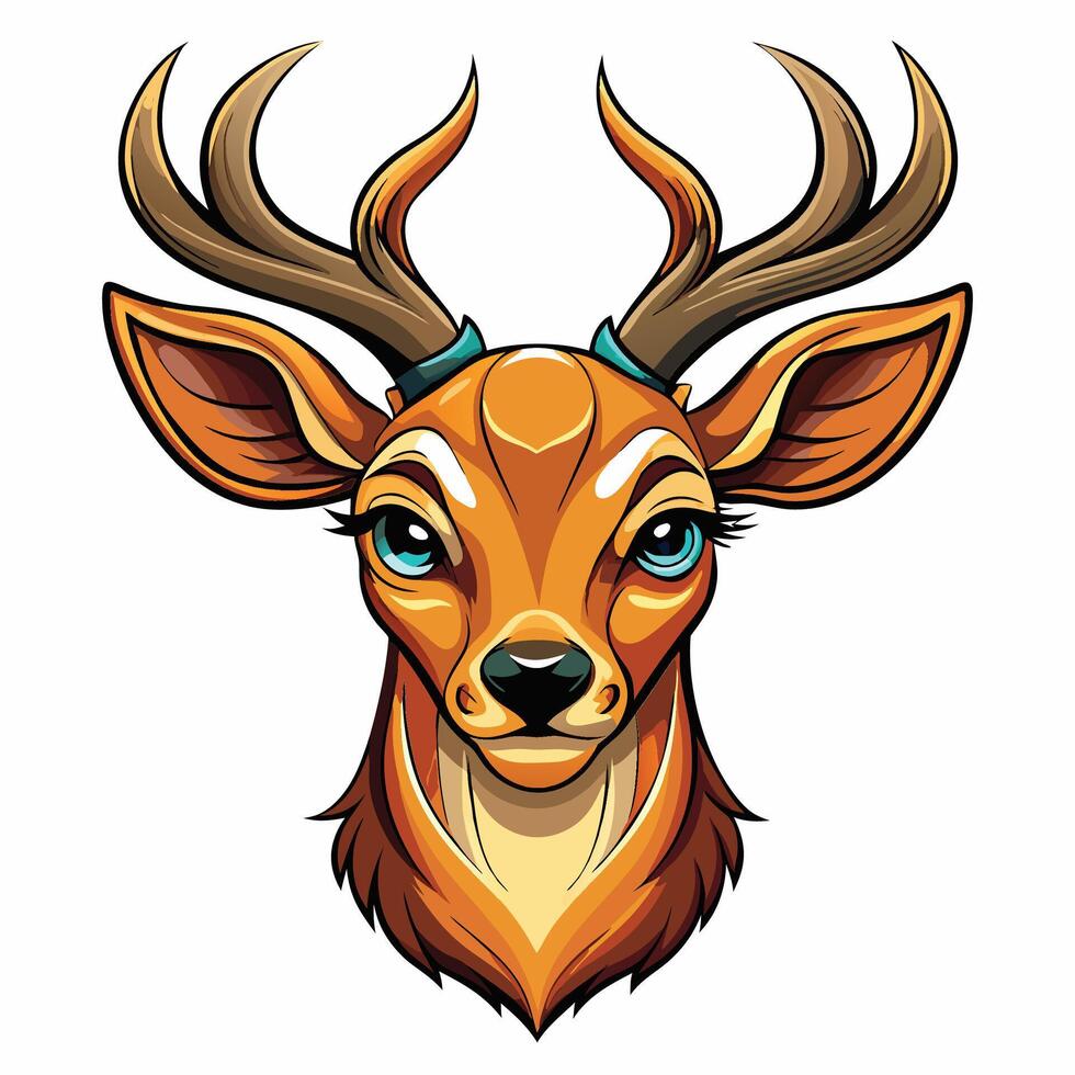 a cartoon deer head with horns and big eyesv vector