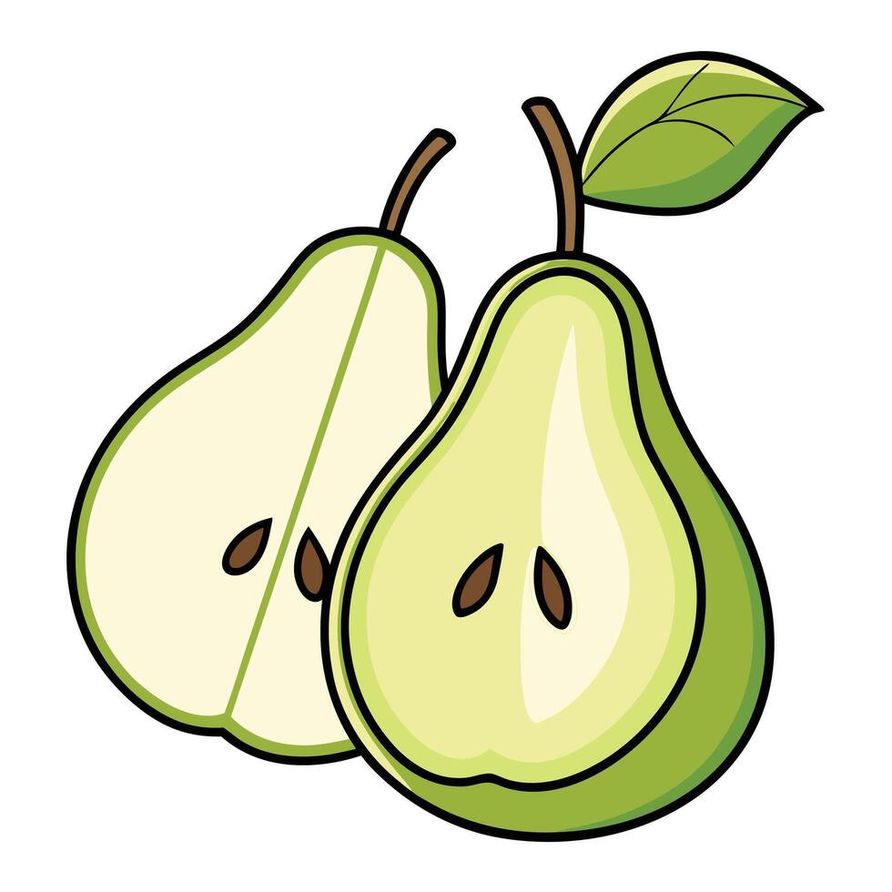 two pears with leaves on a white background vector