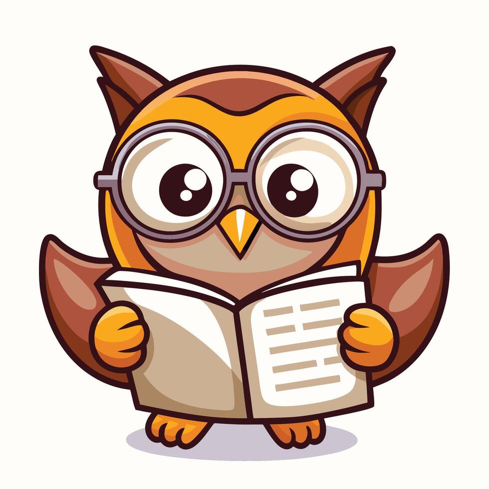 an owl wearing glasses reading book vector