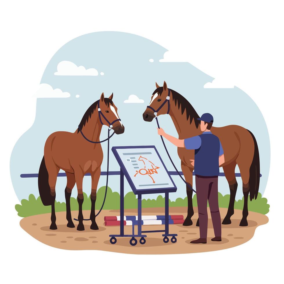 Training Horses Instructor Using Diagram for Equestrian Sport Exercise vector