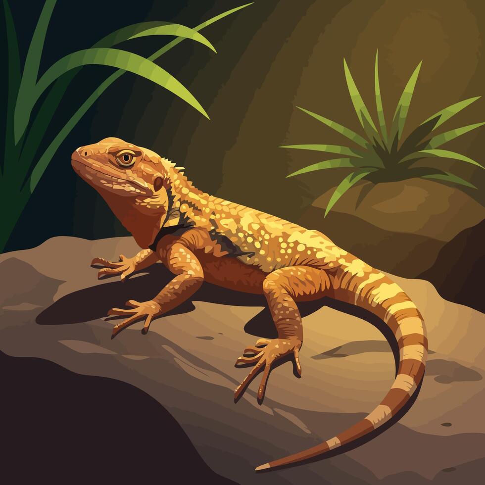 Lizard Resting on Rock Under Sunlight in a Natural Habitat vector