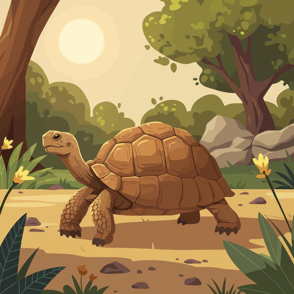 Walking Turtle in Natural Habitat During Sunny Day Illustration vector