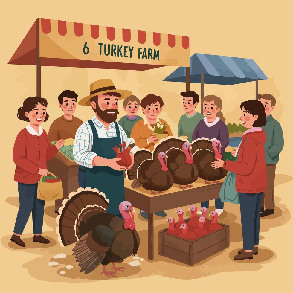 Visiting Turkey Farm Market for Fresh Turkeys and Local Produce vector