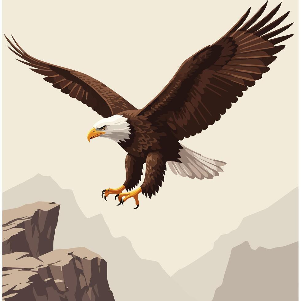Eagle Soaring Over Mountains in Artistic Illustration Style vector