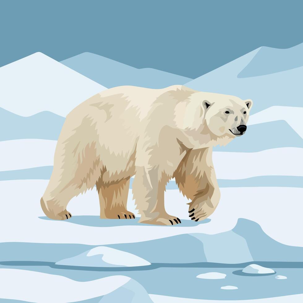 Polar Bear Walking on Ice in Arctic Landscape Illustration vector