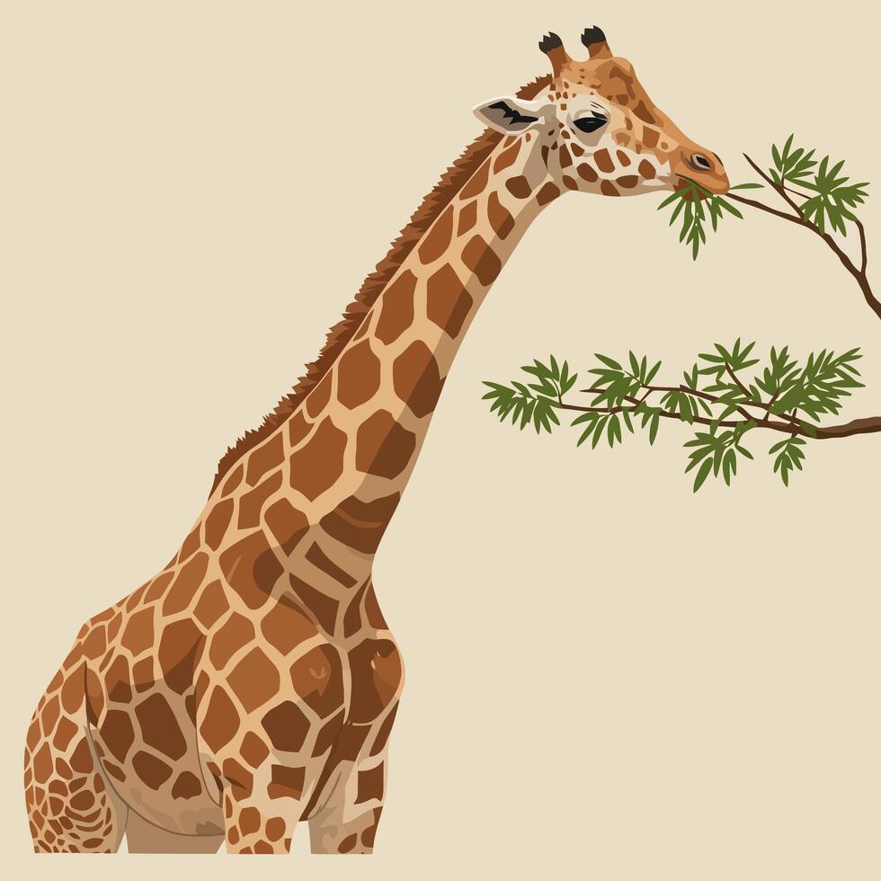 Giraffe Eating Leaves High Up in a Tree Illustration vector