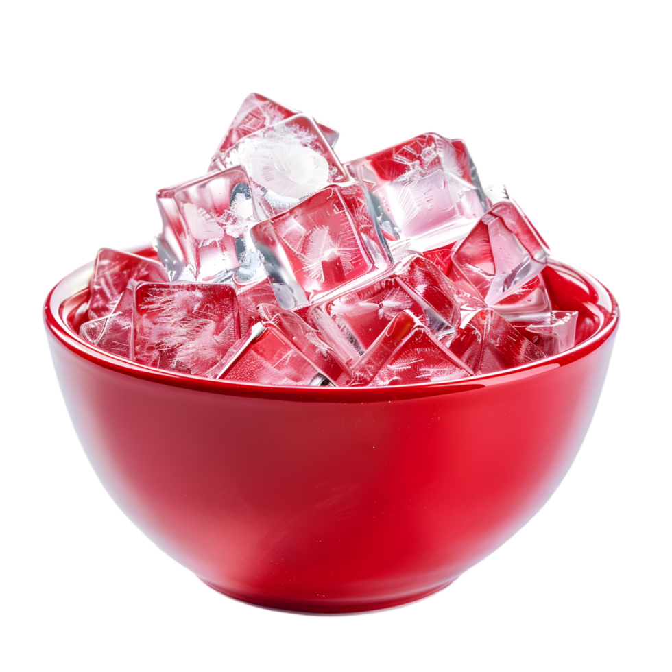 Refreshing Ice Cubes in Stylish Red Bowls png