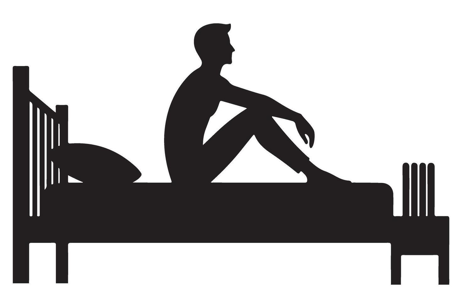 Silhouette Man Sitting on Bed Illustration, Thoughtful Pose and Relaxation vector
