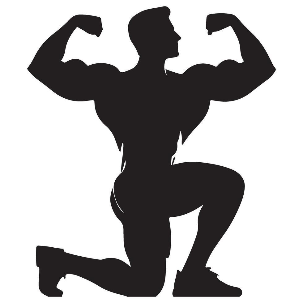 Powerful Muscular Body Silhouette Bodybuilder Showing Muscles Artwork vector