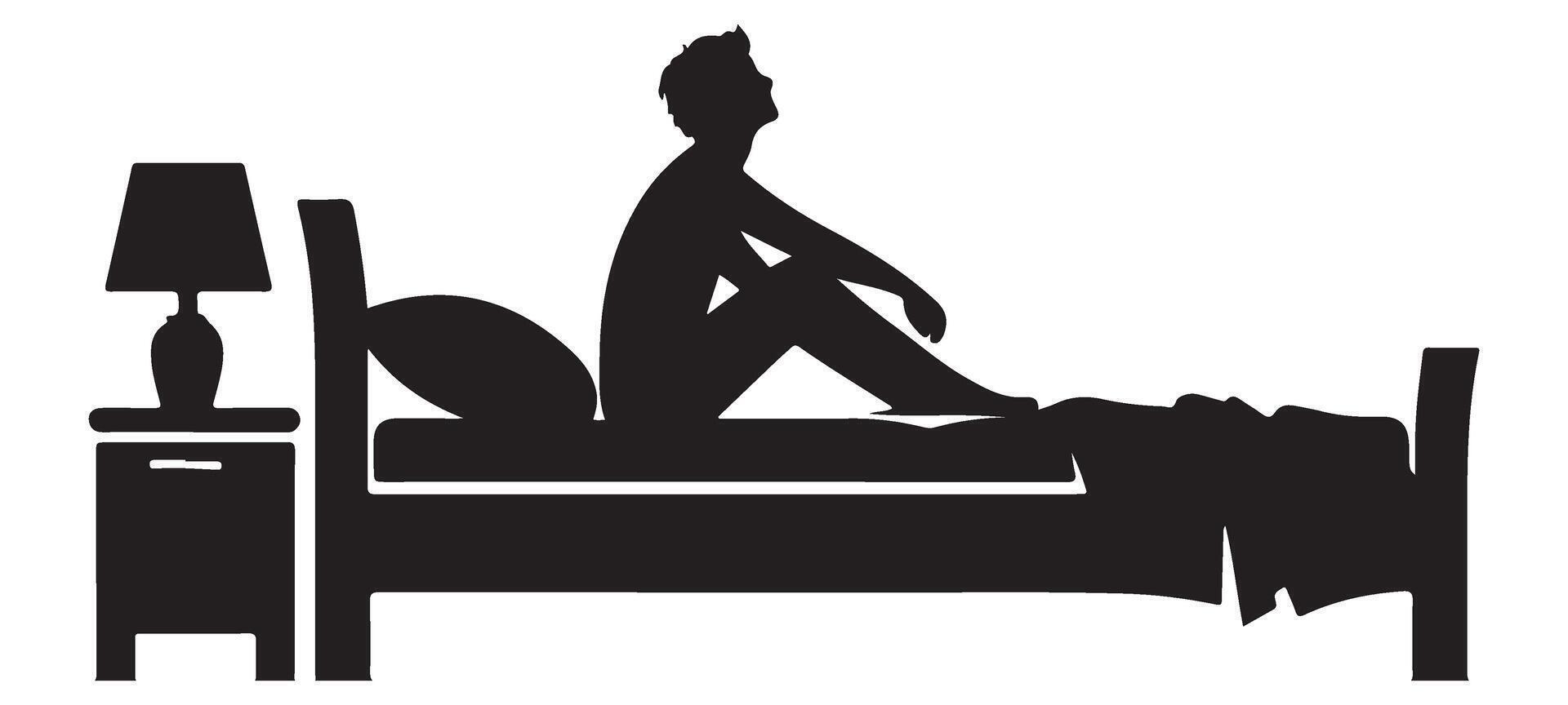 Silhouette of a Pensive Man Sitting On Bed Thinking Problems vector