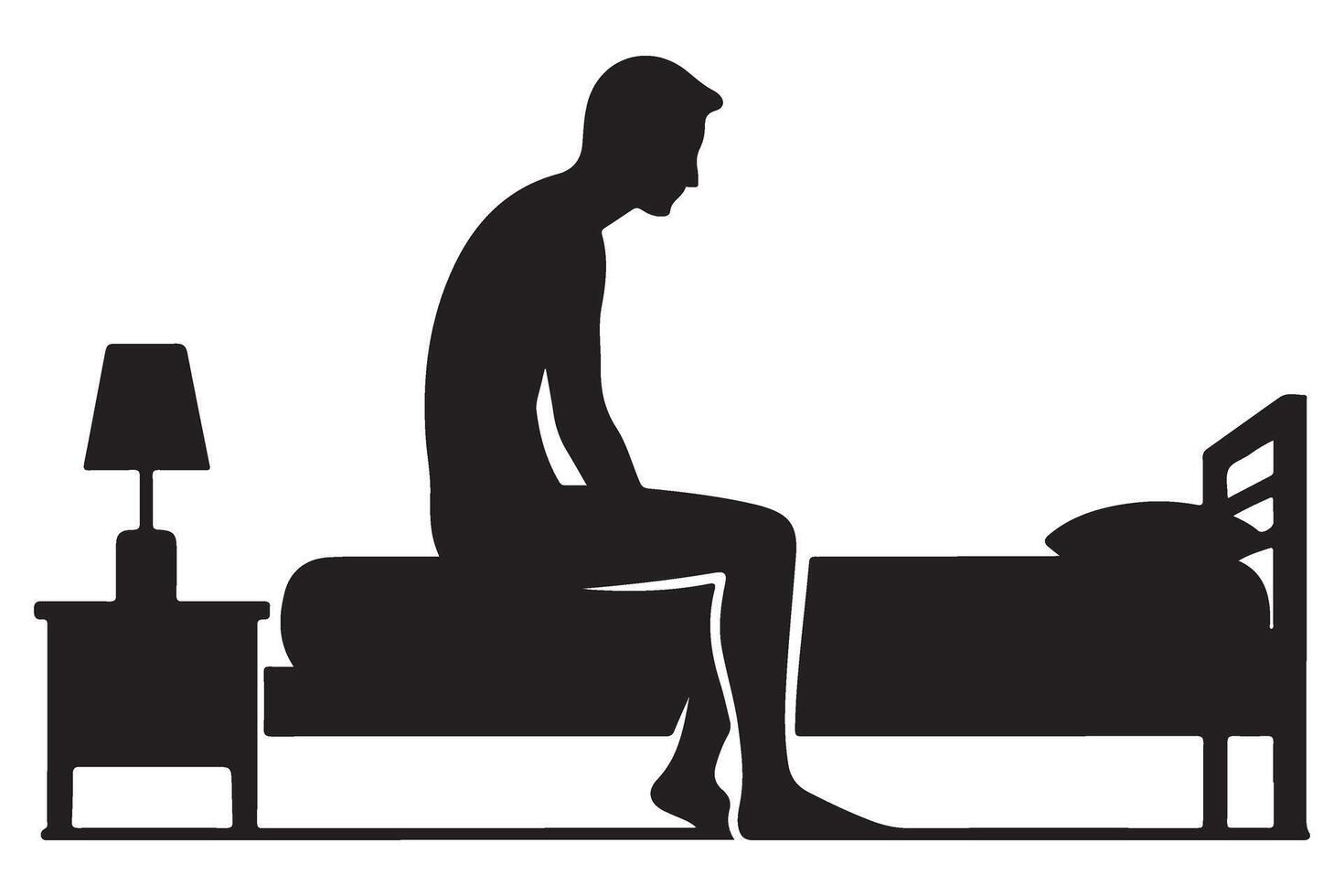 Silhouette of a Man Sitting on a Bed Edge With Lamp vector
