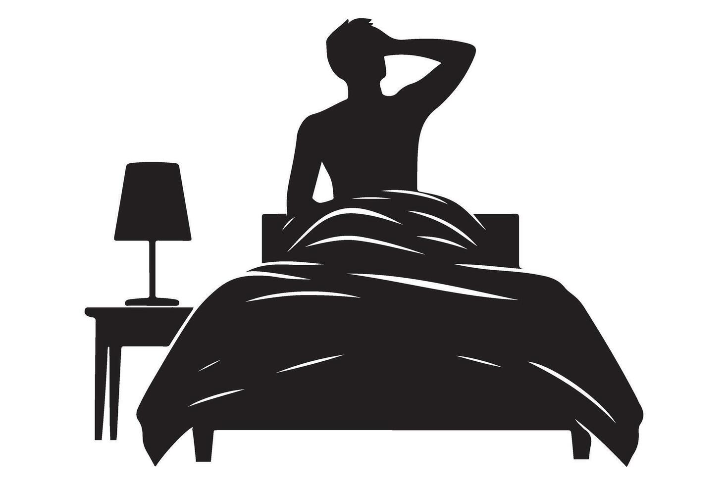 Early Morning Awakening Silhouette Person Sitting up in Bed vector