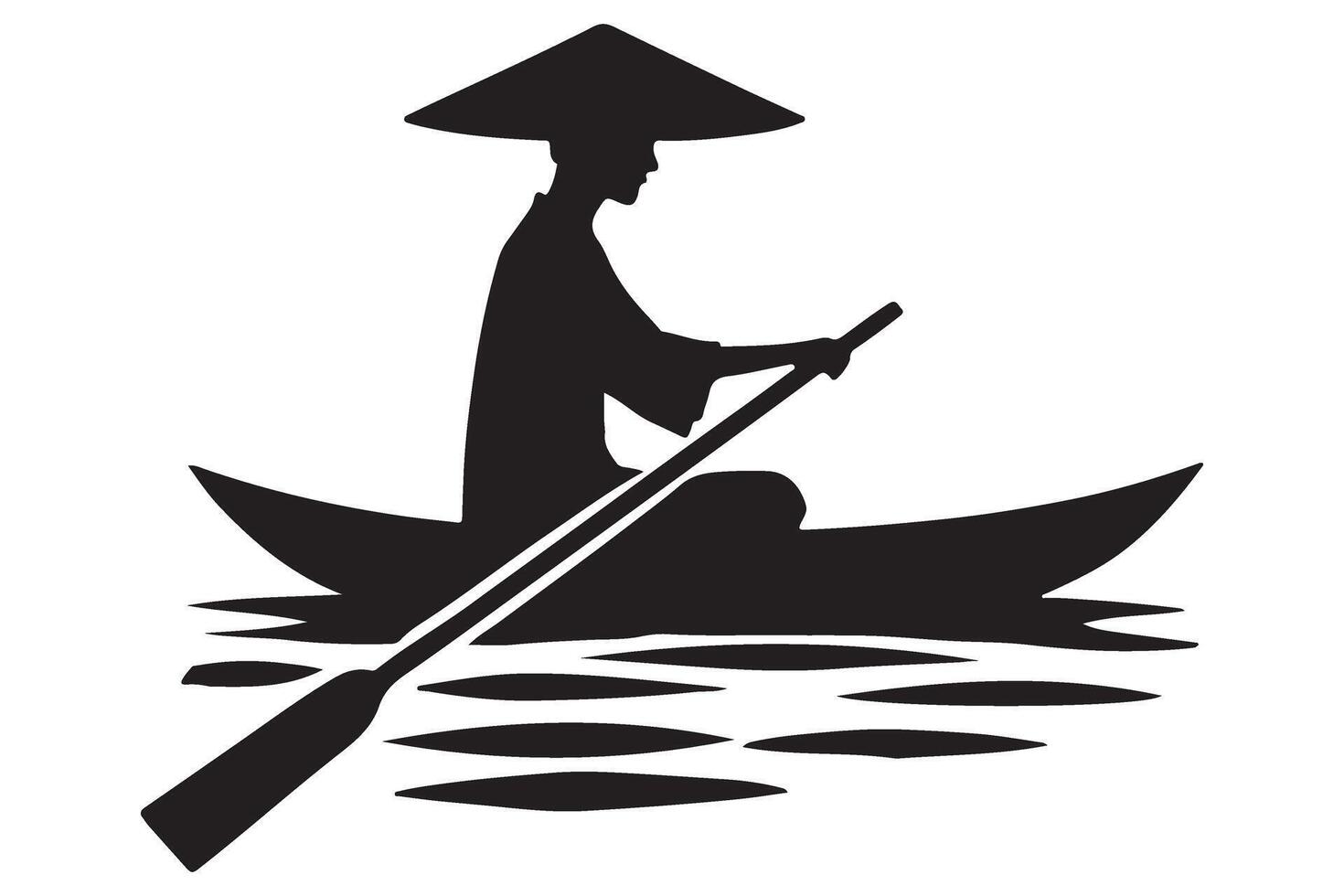 Silhouette Peaceful Boatman Illustration Tranquil Water Scenery vector