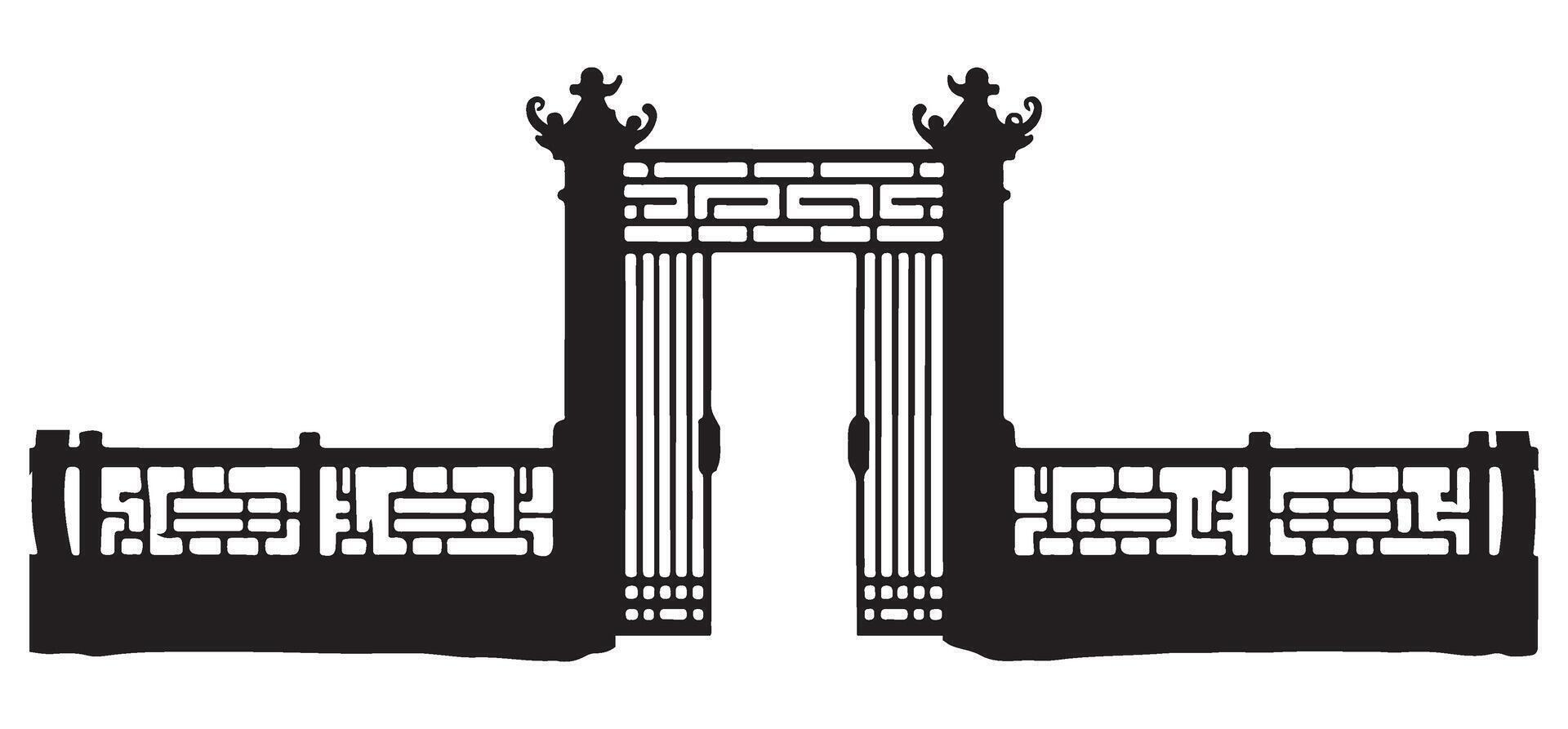 Asian Inspired Gate Silhouette Illustration with Wall Feature vector