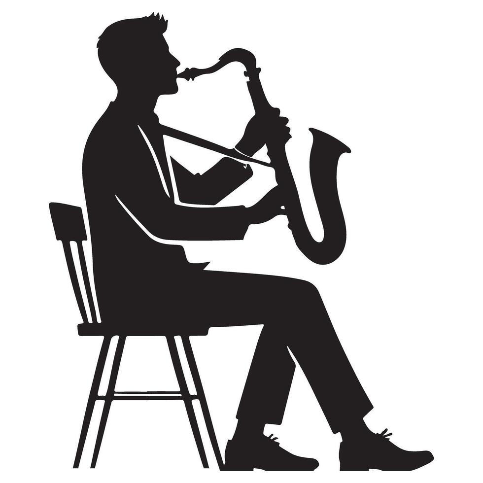 Saxophone Player Silhouette Jazz Musician Sitting Playing Sax Instrument vector
