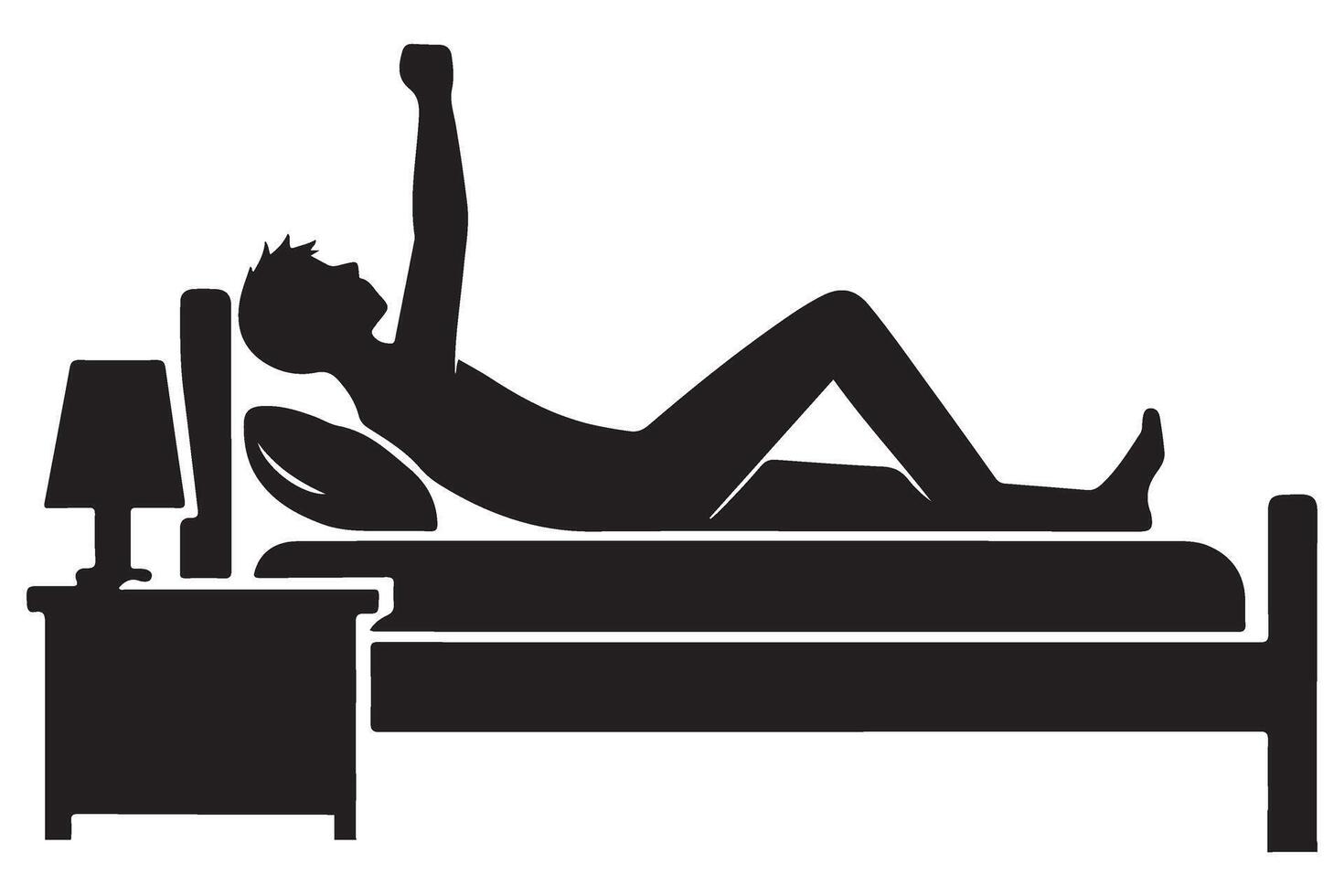 Man waking up silhouette illustration stretching in bed ready for the day vector