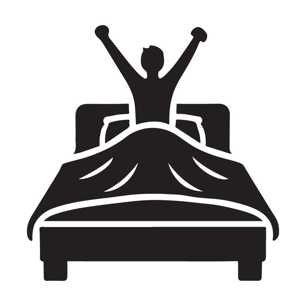 Silhouette Of Man Stretching In Bed Waking Up Energetic Morning vector
