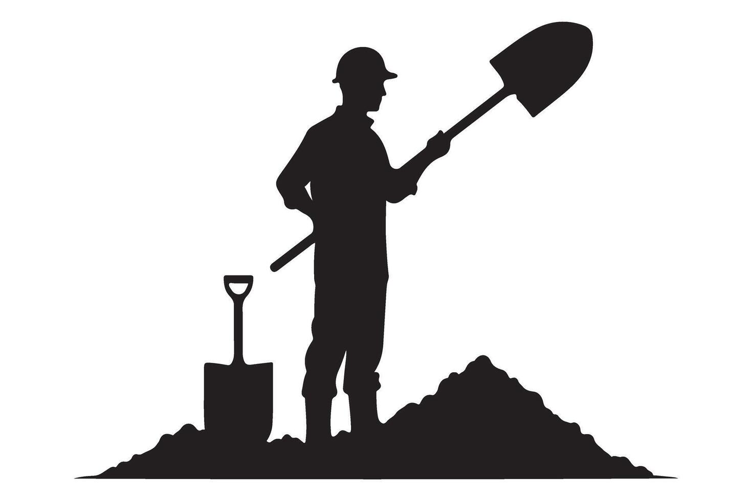Male Construction Worker Silhouette Image With Shovel Design vector