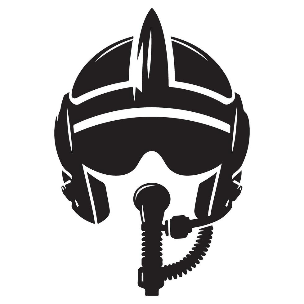 Front view pilot helmet graphic silhouette jet pilot headgear vector