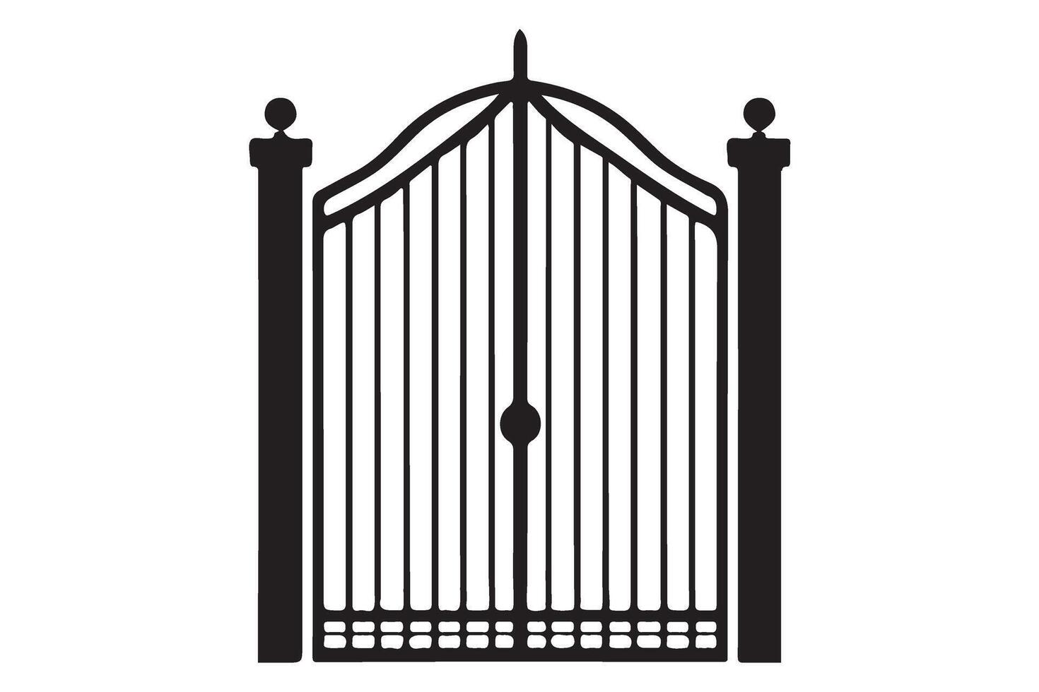 Elegant Wrought Iron Gate Entrance Illustrative Silhouette Design vector