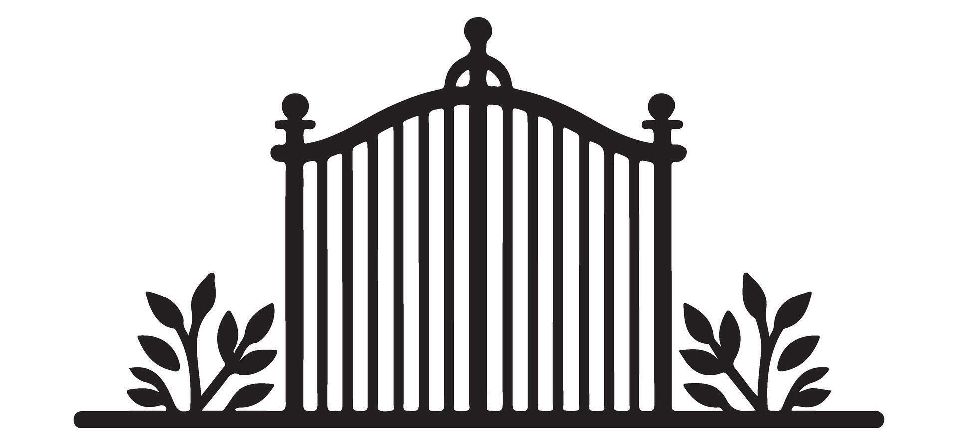Elegant wrought iron gate silhouette illustration for garden entrance vector