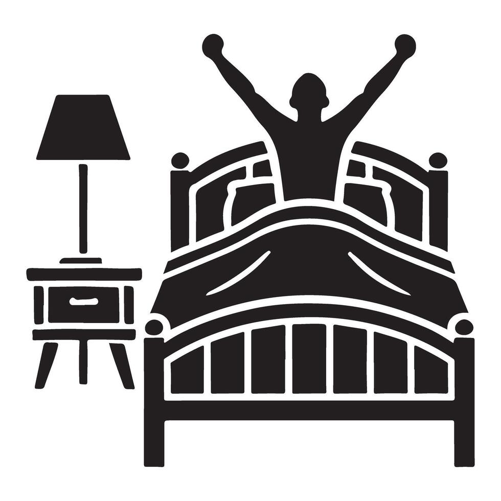 Silhouette of Man Stretching Arms Waking Up In Bed Fresh vector