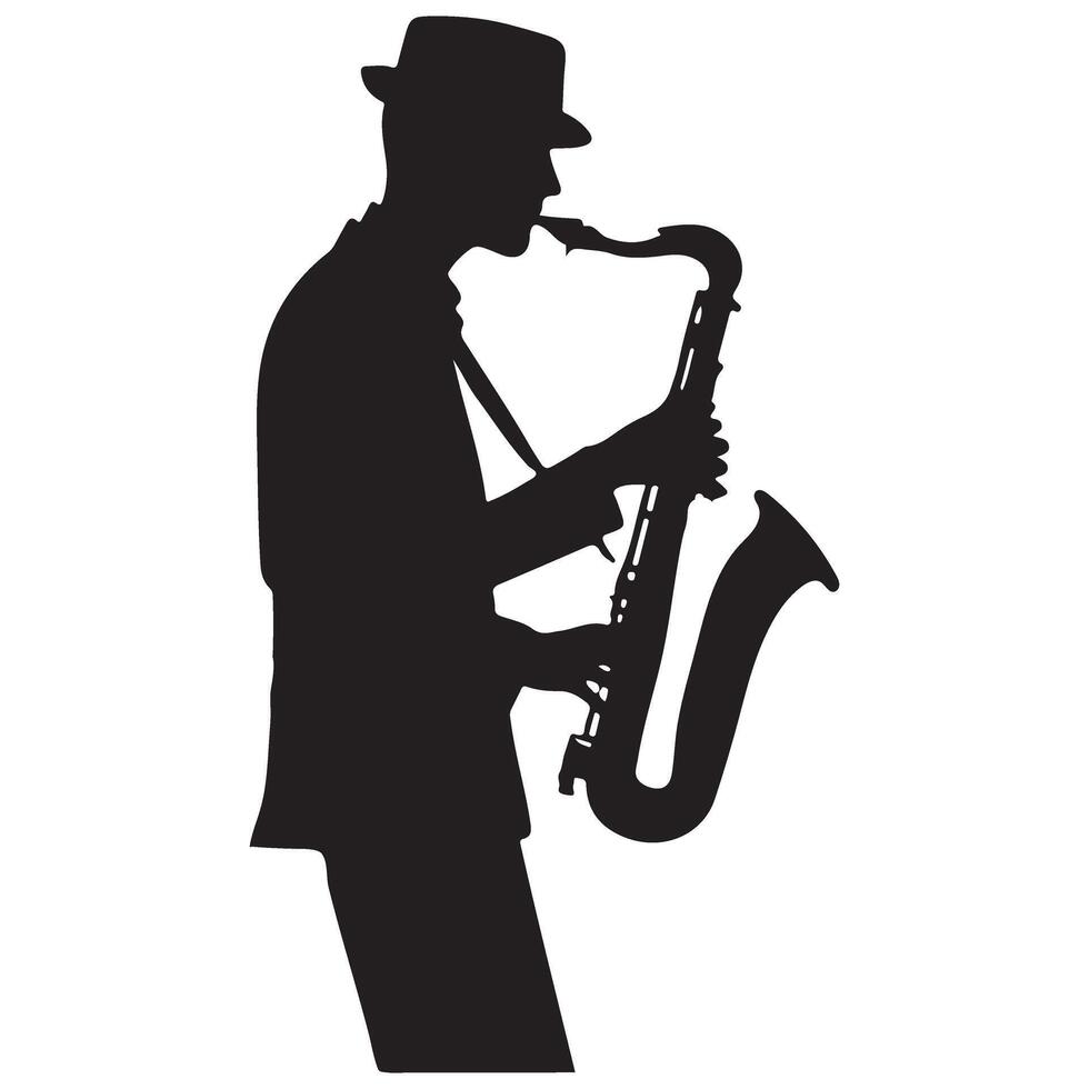 Saxophone Player Silhouette in Suit Performing Smooth Jazz Music vector
