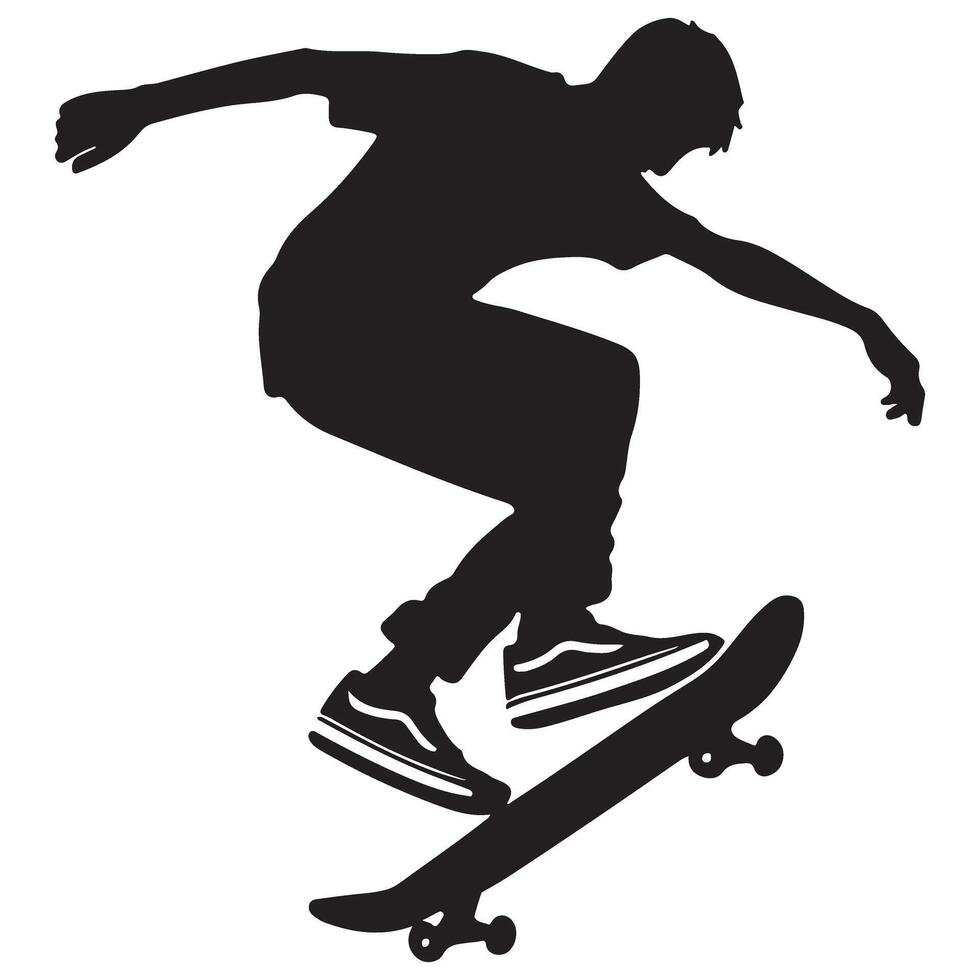 Dynamic Skateboarder Silhouette Illustration Capturing Extreme Sports Excitement and Agility vector
