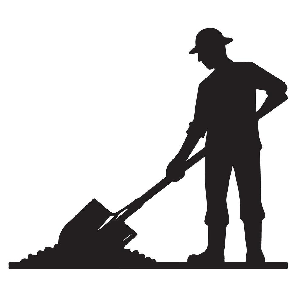 Laborer Silhouette With Shovel Illustration For Farming Design vector
