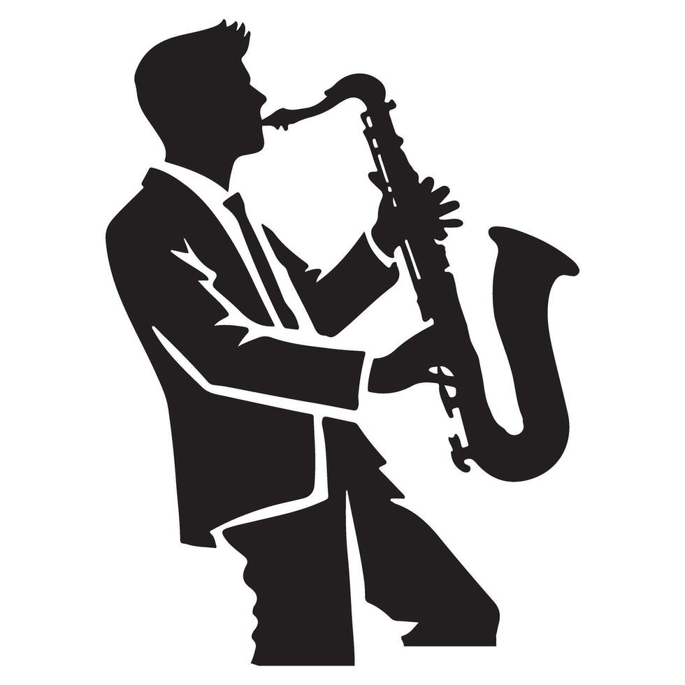 Saxophone Player Silhouette Wearing Hat Playing Musical Instrument Concert vector