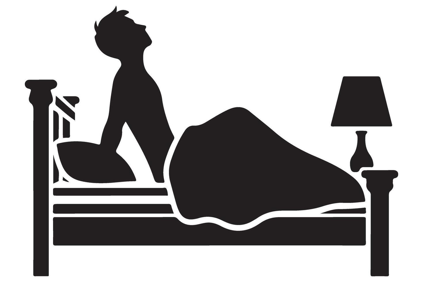Silhouette of a Man Waking up in Bed Morning Routine vector