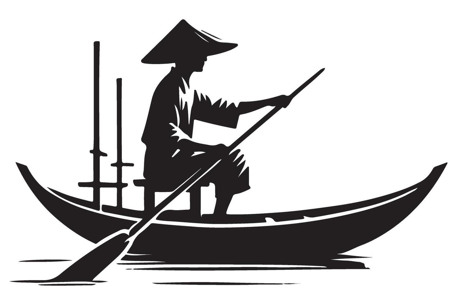Silhouette Traditional Fisherman Art in Boat Illustration vector