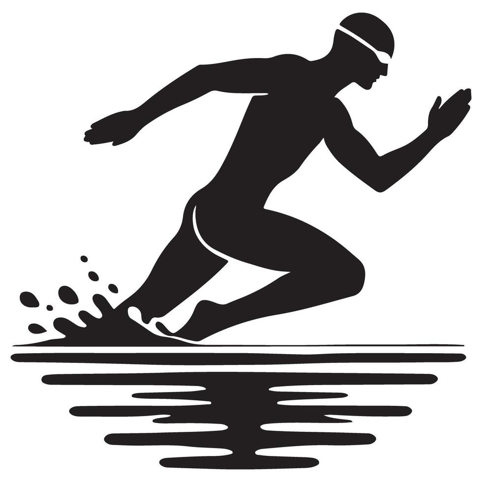 Silhouette Swimmer Illustration Ready to Race Splashing Water vector