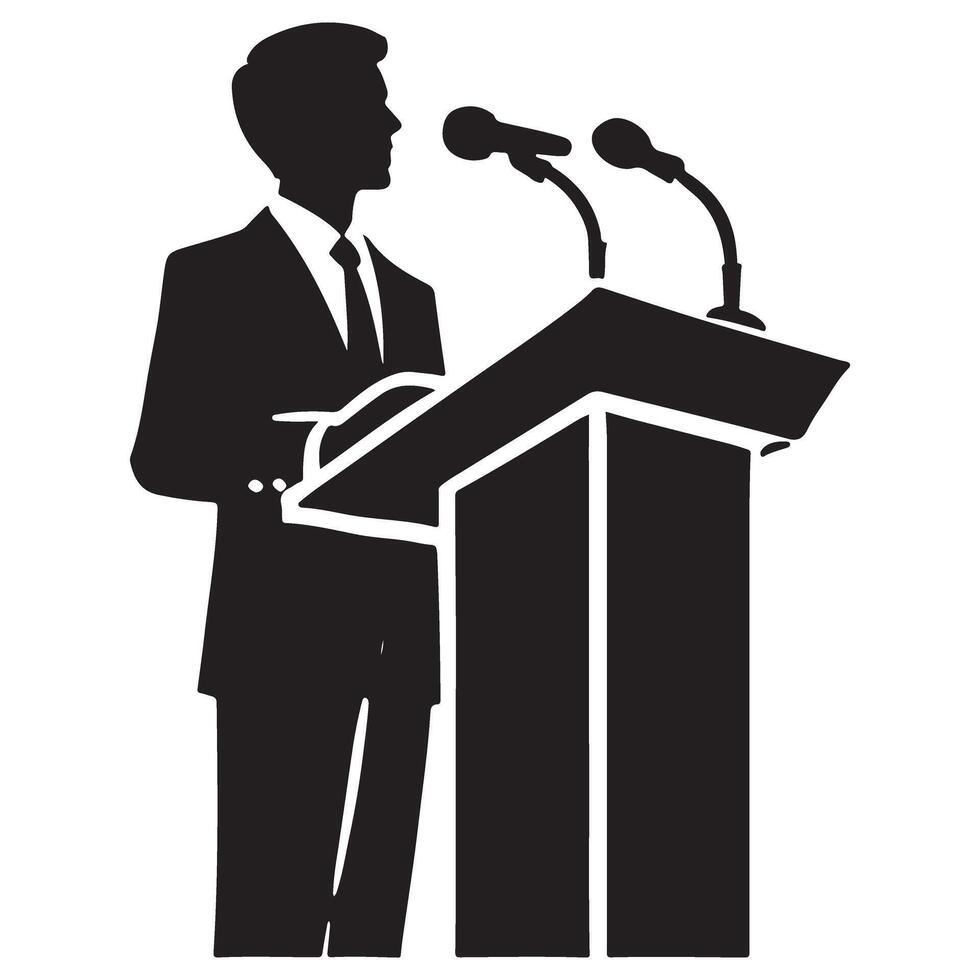 Silhouette Business Presentation Speaker at Podium Giving Speech vector