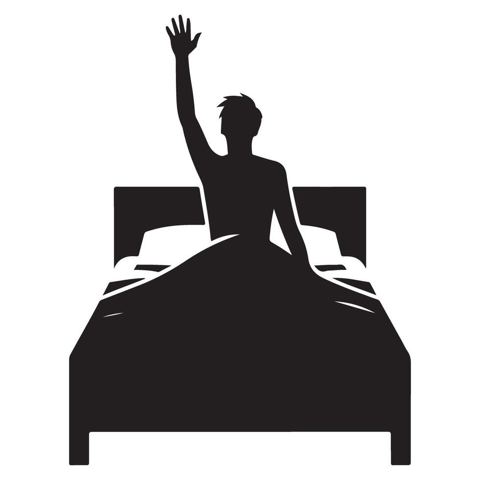 Waking Up Illustration Early Morning Silhouette in Bed vector