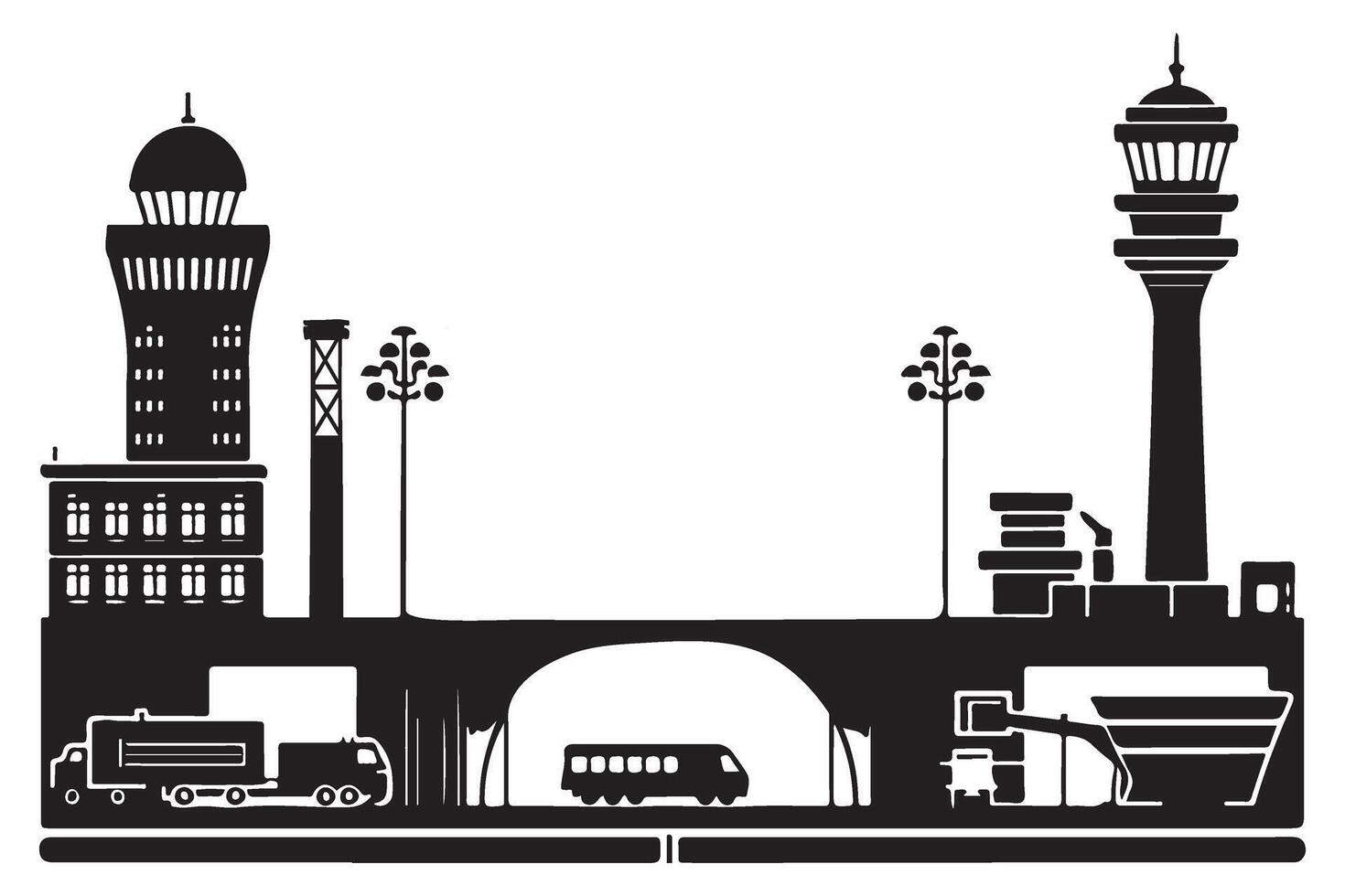Industrial Area Silhouette Art Illustrating Manufacturing Landscape vector
