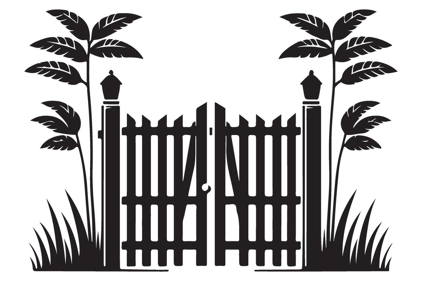 Elegant Gate Silhouette Art with Palm Trees vector